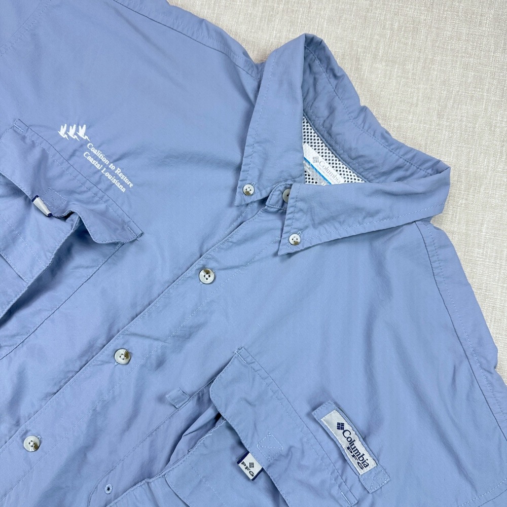 Columbia PFG Fishing Shirt Mens XL Blue Bahama II Omni Shade Outdoor Performance